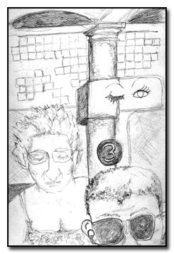 Graphite sketch... delayed train, and the two people are real.