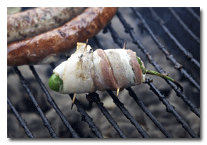 stuffed, bacon-wrapped jalapeño pepper