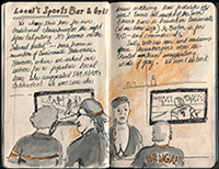 Tech pen and orange watercolor pencil (15 minute drawing)