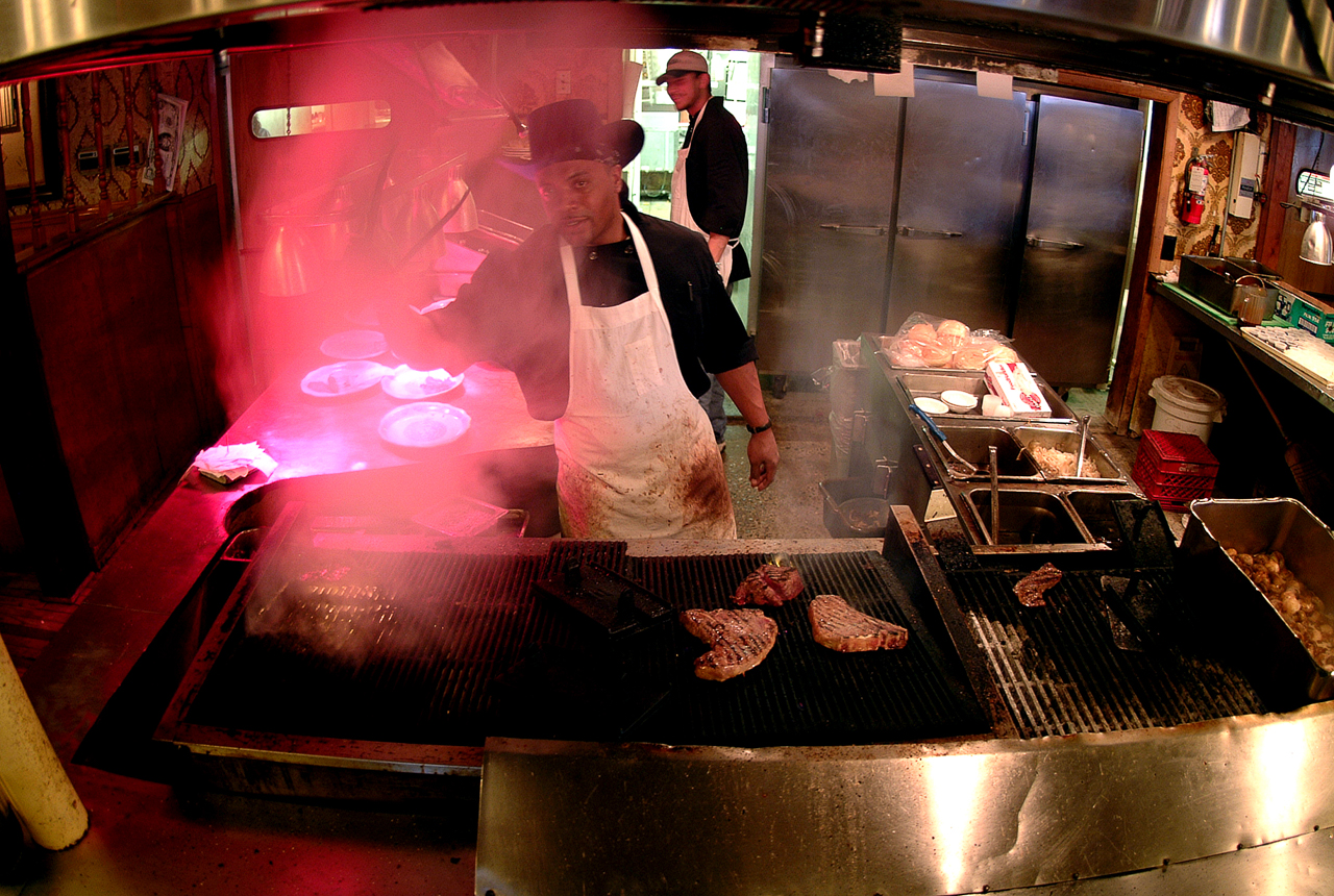 Grilling steaks at The Big Texan. We did not try for the free 4 pound steak.