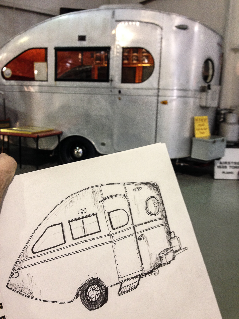 Drawing the original 1935 Airstream Torpedo