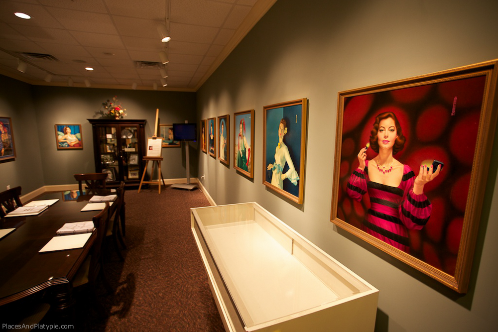Inside, along with costumes, movie posters and awards there is a research room where the walls are covered with glowing paintings of Ava by Bert Pfeiffer.