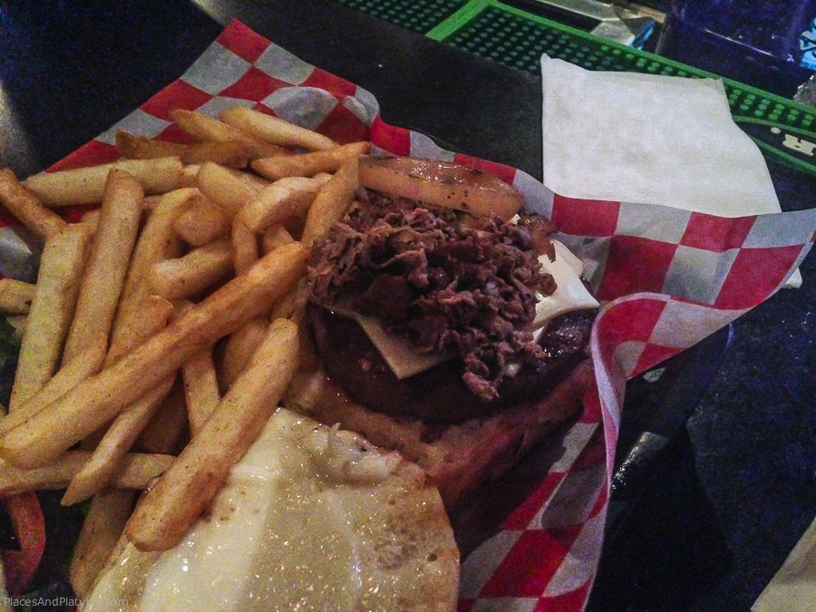 Philly Steak Cheeseburger at a Holiday Inn Sports Bar near the Philadelphia Eagles Stadium