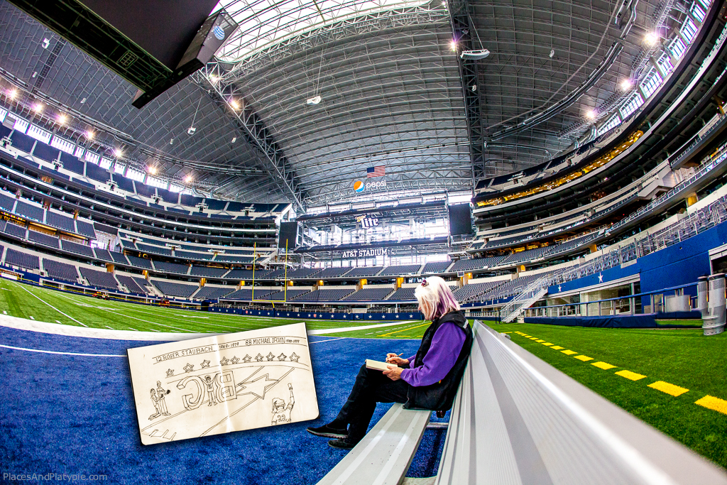 Sketching the fans playing on the field.