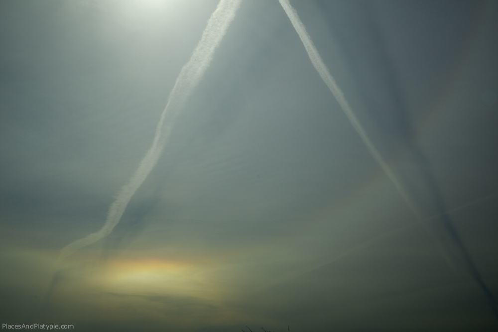 April 20 - Day 8 - Strange clouds, contrails and lights in the sky over western Missouri.