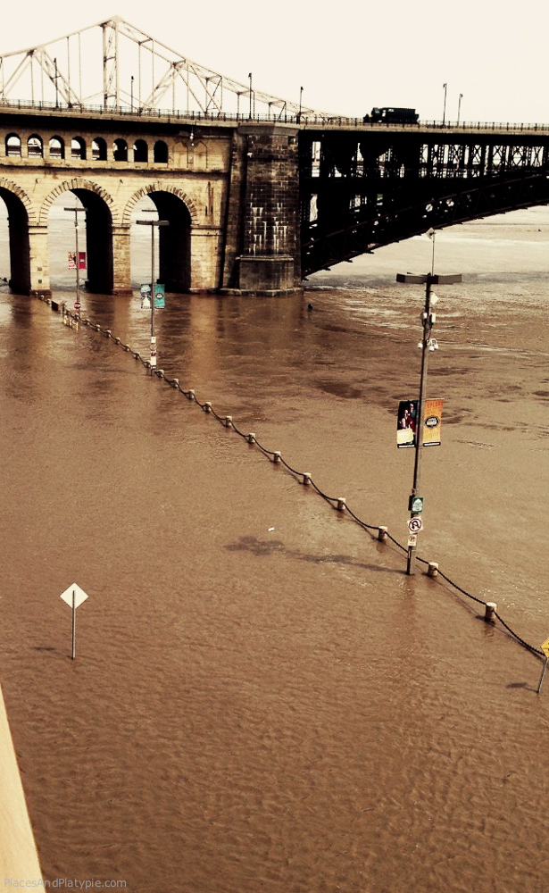 April 22  - Day 10 - Mississippi River flooding below the Gateway Arch.