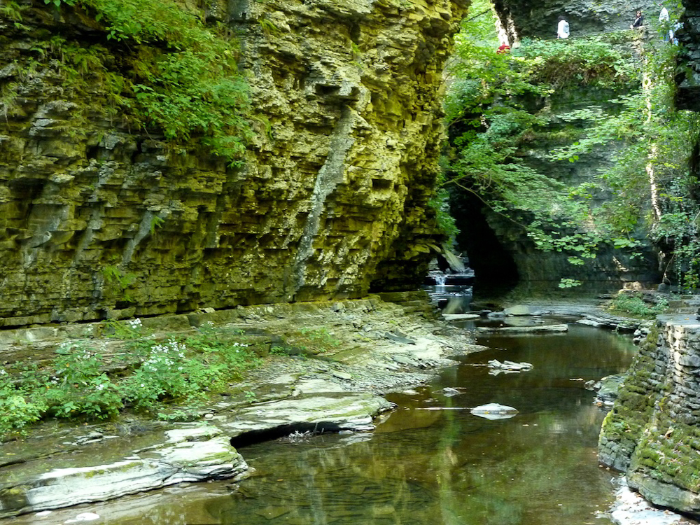 Climbing up and past a pool...