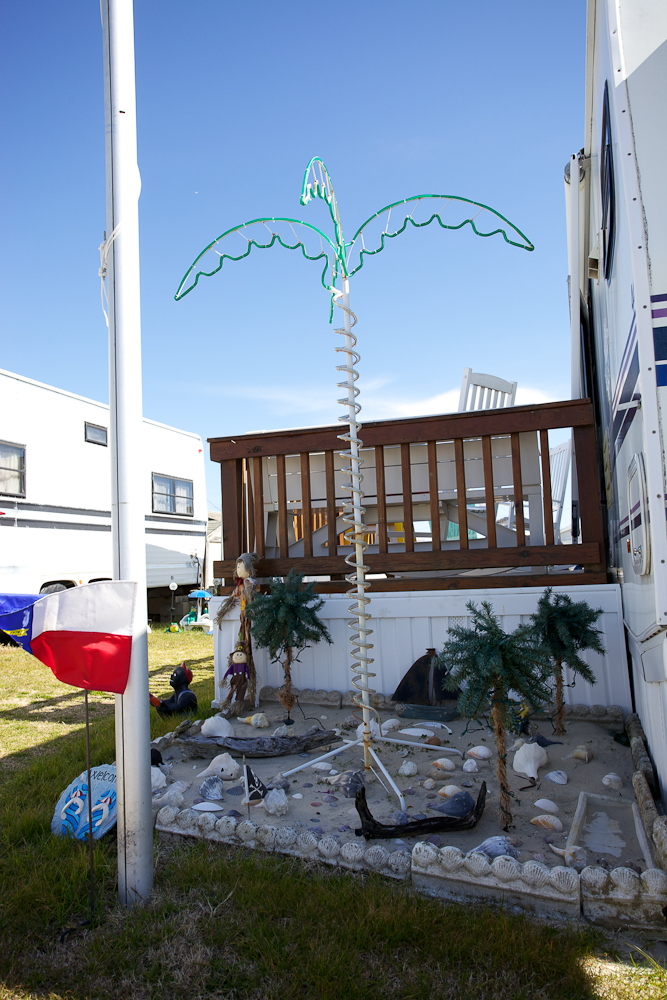 The classic beach garden tends to feauture seashells, light up electric palm trees and rubber alligators. Emerald Isle, North Carolina