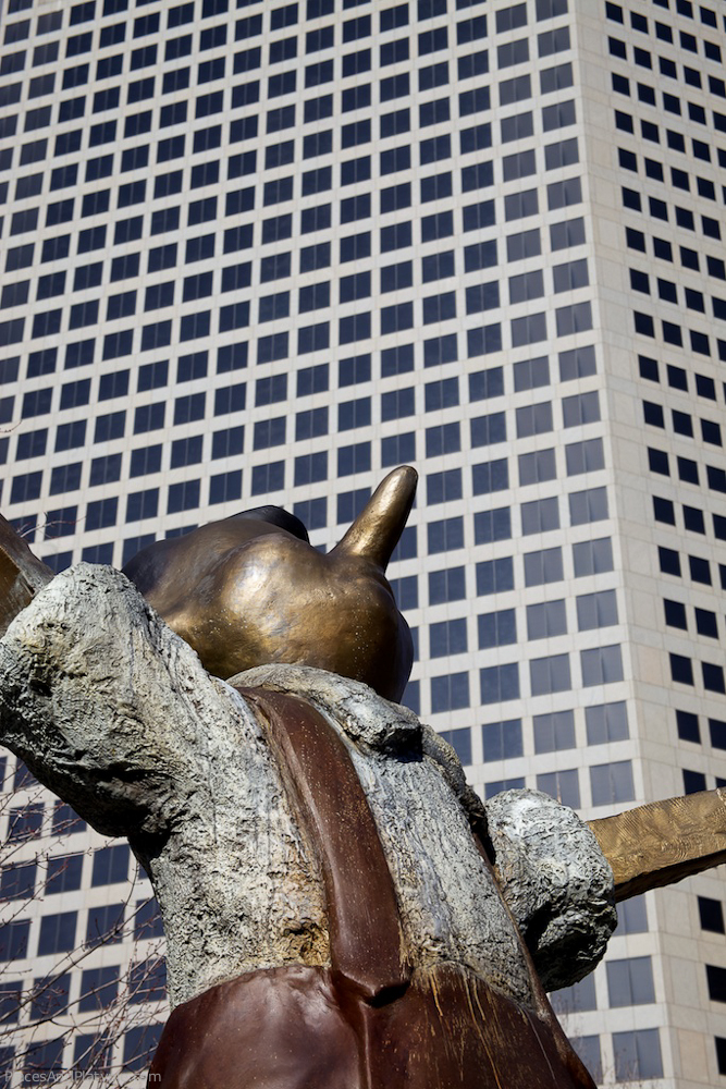 Jim Dine's Pinocchio looks up at all the new bank headquarters in Charlotte, NC