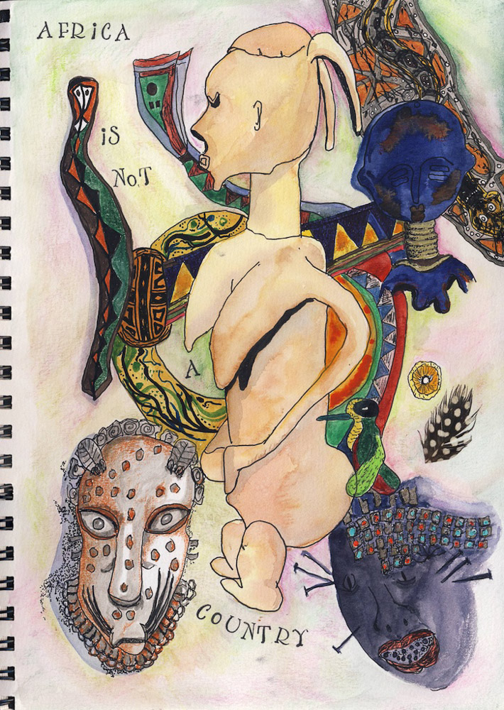 Sketching in the African Art Galleries… color added later