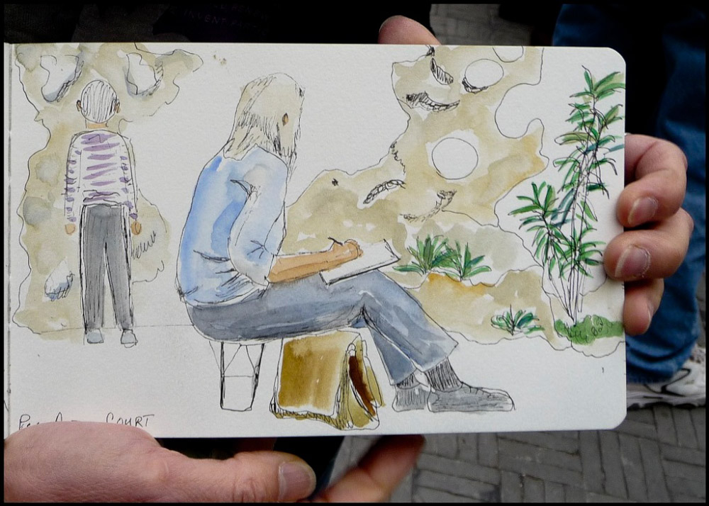A friend drew this of me sketching in the Chinese Garden.
