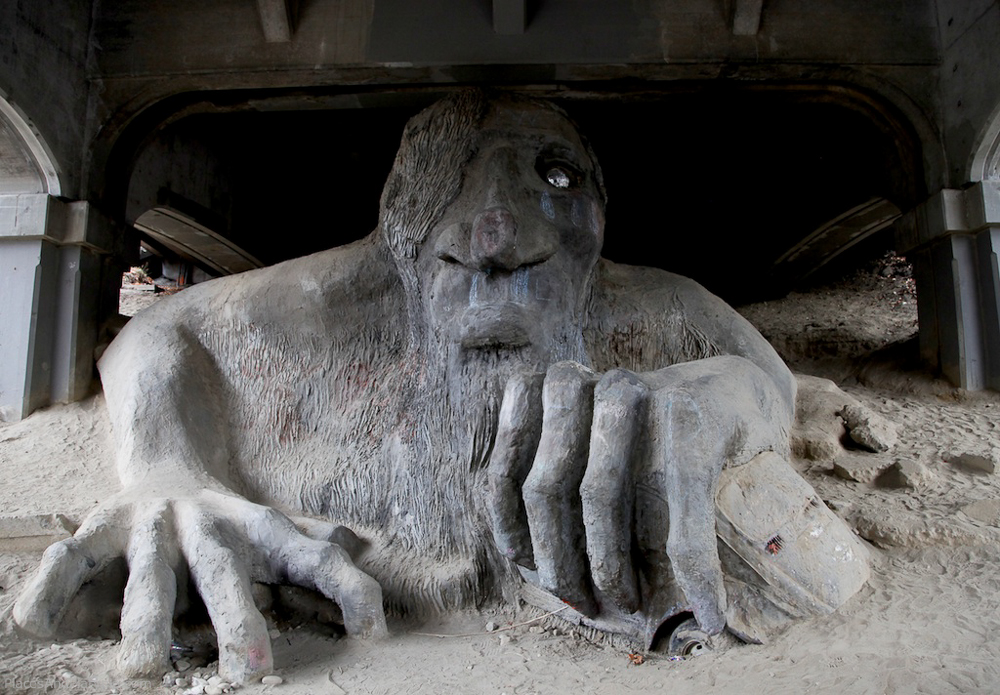 That is an actual Volkswagon in the Troll Under the Bridge's left hand.