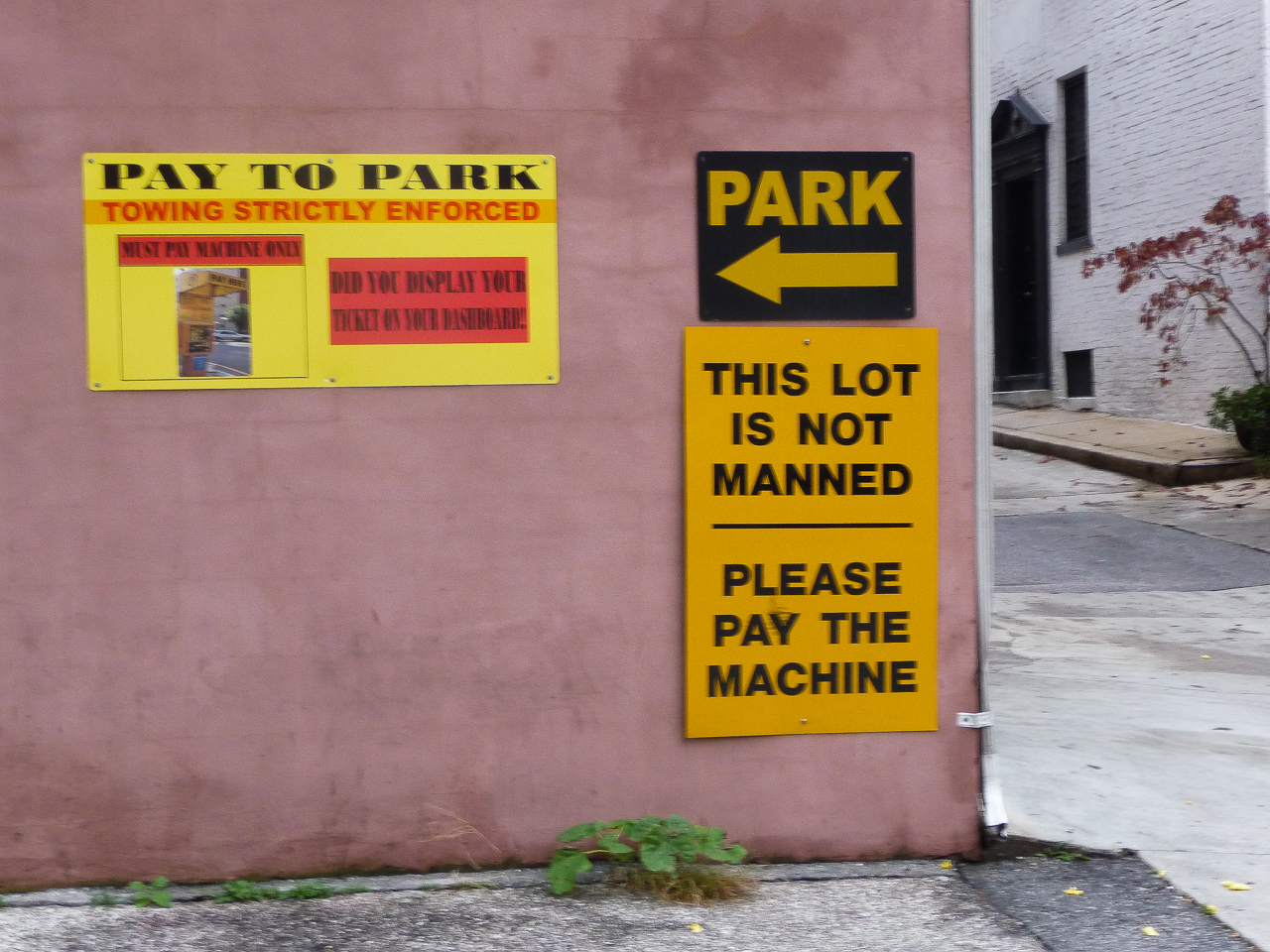 Signage from the parking lot where we parked and slept for two nights while we worked
