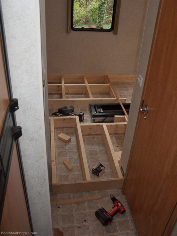 View towards the support structure for the raised floor