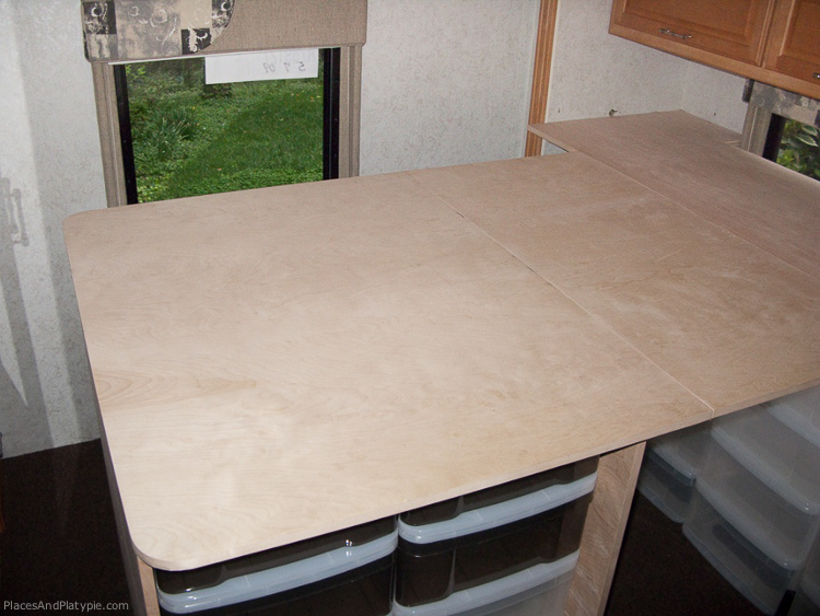 The finished and extended studio/worktable is ready for something creative to happen