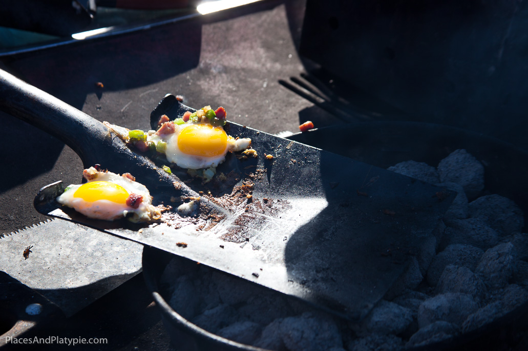 Ranch fried eggs on a shovel....