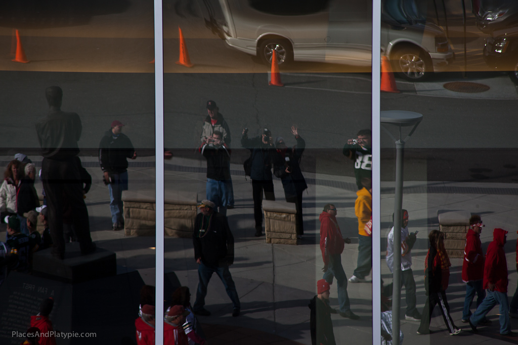 We wave goodbye to the Kansas City Chiefs fans in the mirrored stadium wall! Thank you!