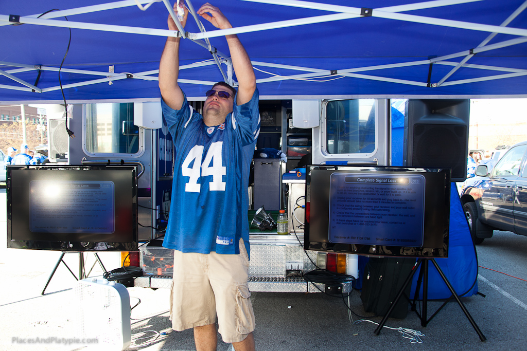 Matt hooks up the party lights and the High Def!