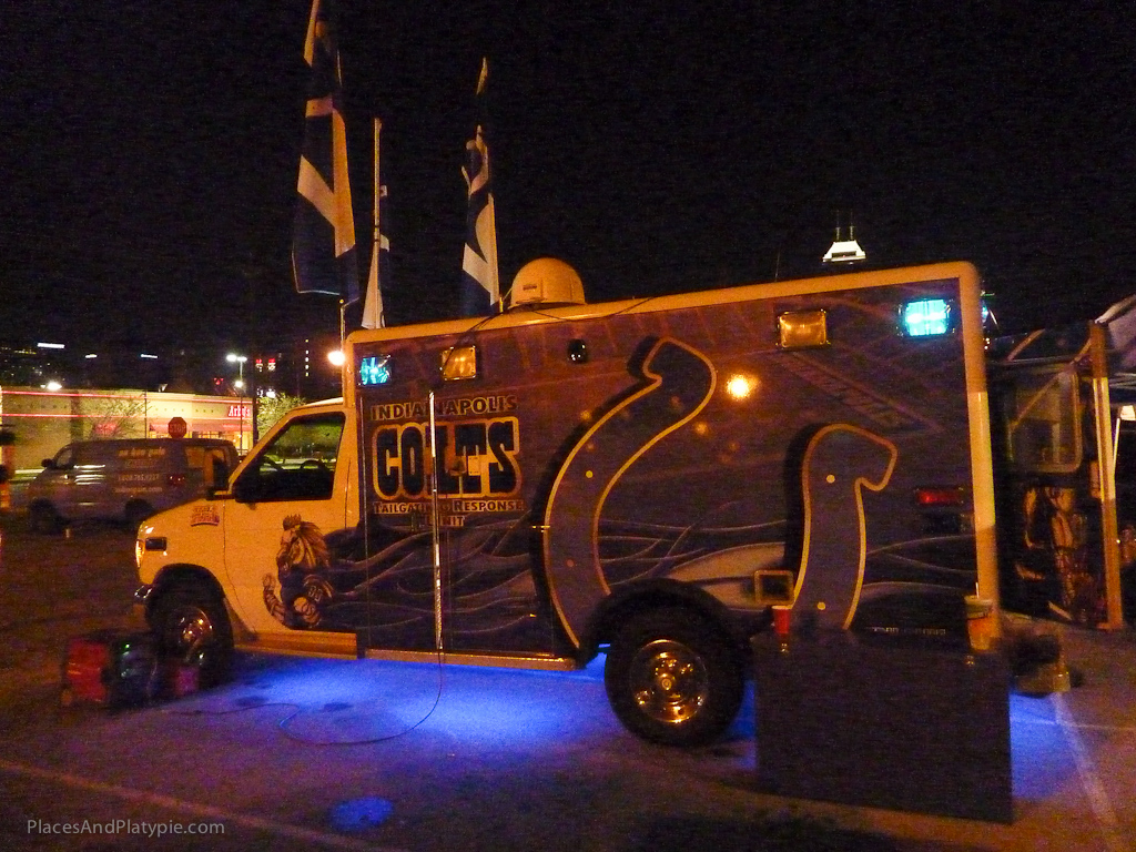 Matt's Fanbulance seemed to hover on the underbelly, Colts blue lighting  - wow!