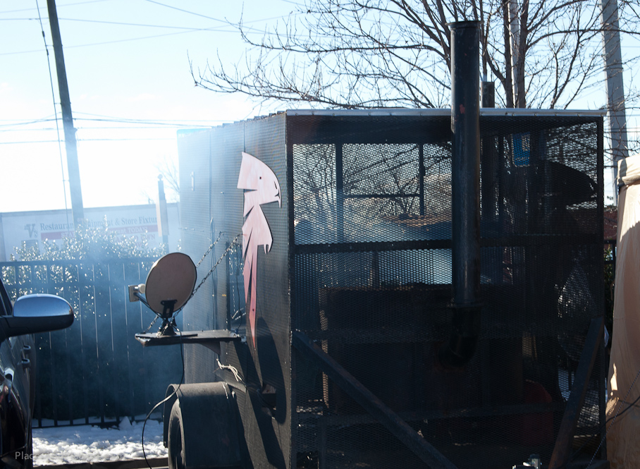 A rolling Falcons barbeque kitchen - smoker, grill, skillet, water, SATTELITE DISH!!!