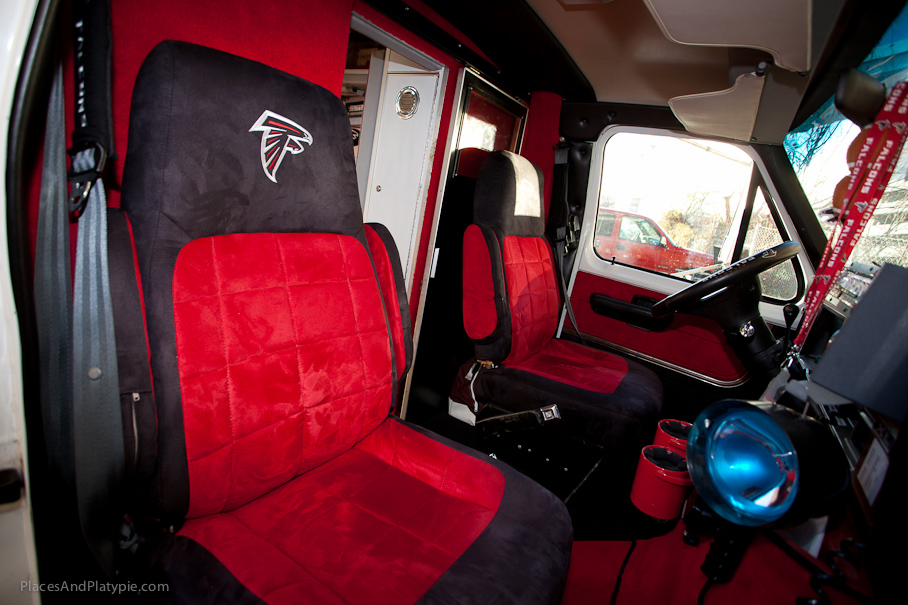 The front seat of the fanbulance is as clean as an operating room!