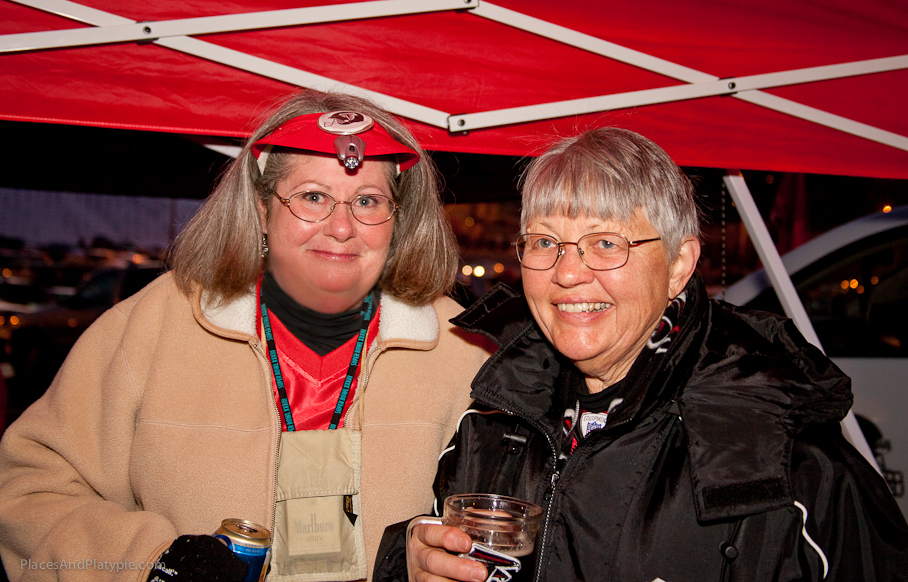 A hat light and a beer are all you need for a Falcons night game!