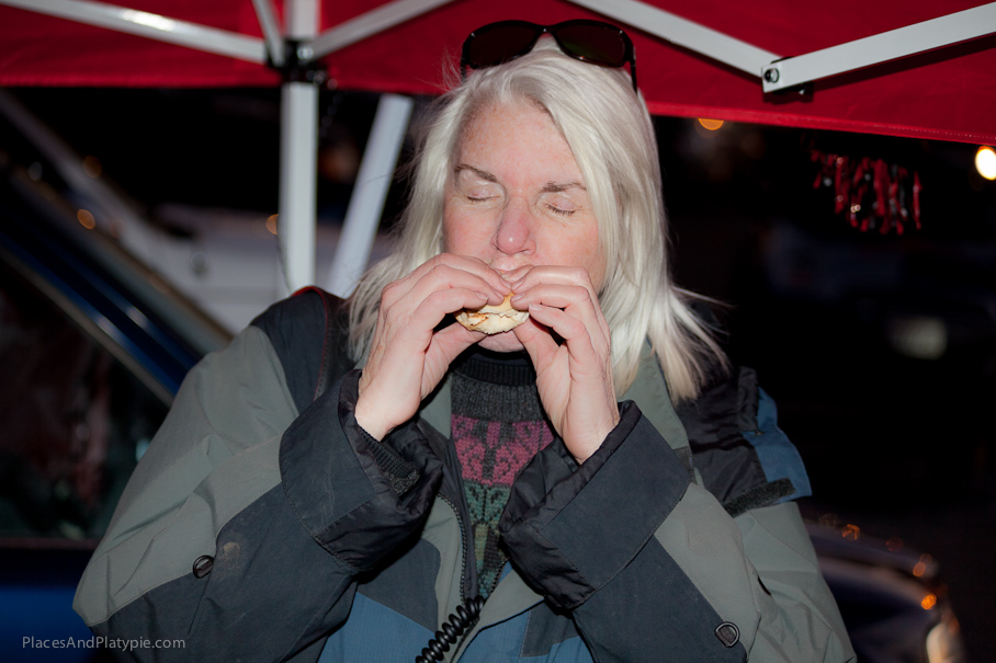 After many hours of shooting fandom, Peg MELTS into one of Jim Clegg's homemade brats!