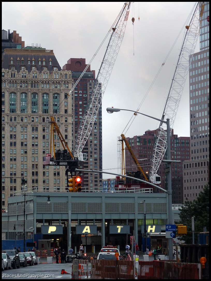 Twin Cranes at the World Trade Center PATH Station directly across the river from us