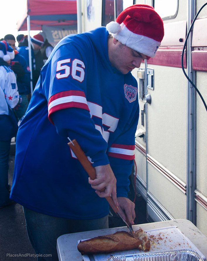 John slices the Garlic Bread with provalone cheese inside... mmmm!