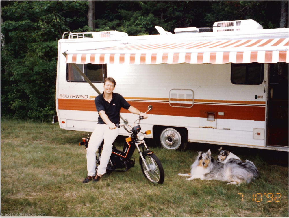 We used the moped for shopping. Ansel and Georgia were the dogs of that era.