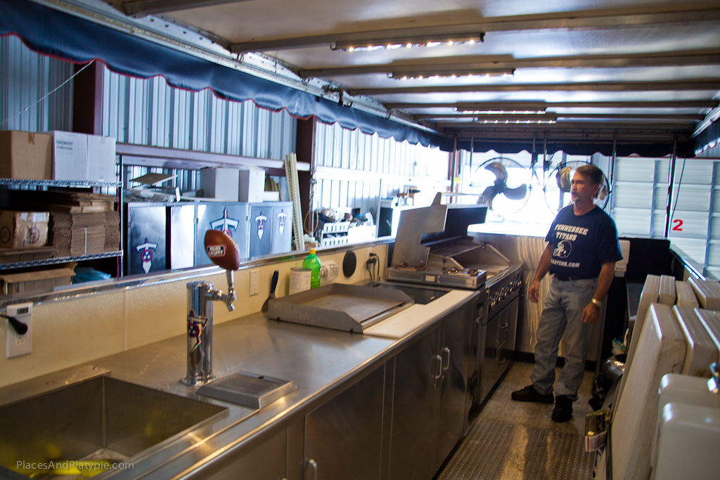 Grill Central getting ready in the warehouse. This reminded us of the Thanksgiving Day Parade float warehouses in NYC!